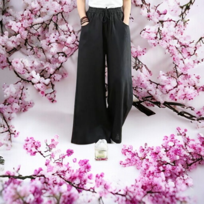 春夏用リネンワイドパンツ