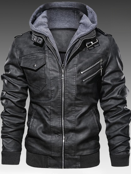 Biker-Lederjacke mit Kapuze