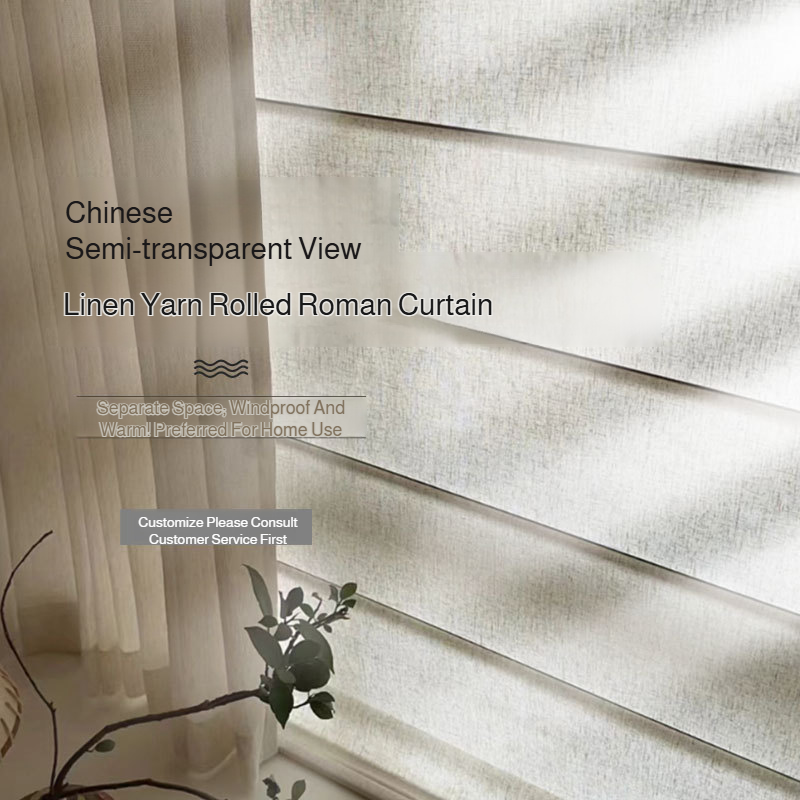 Chinese style semi-transparent linen roll-up Roman blinds