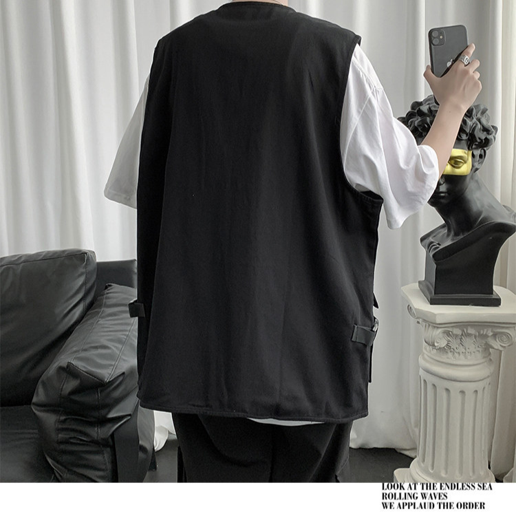 機能的な風の男性の秋のトップス 薄手のゆったりノースリーブベスト ワークウェア・キャンバス