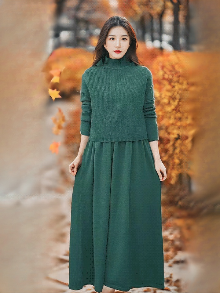 모던 도톰 미디 원피스 니트 세트