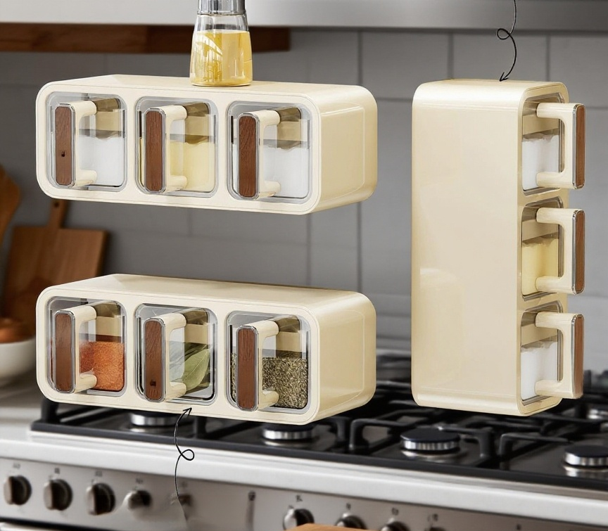 투명 칸막이로 내용물이 보이는 조미료통