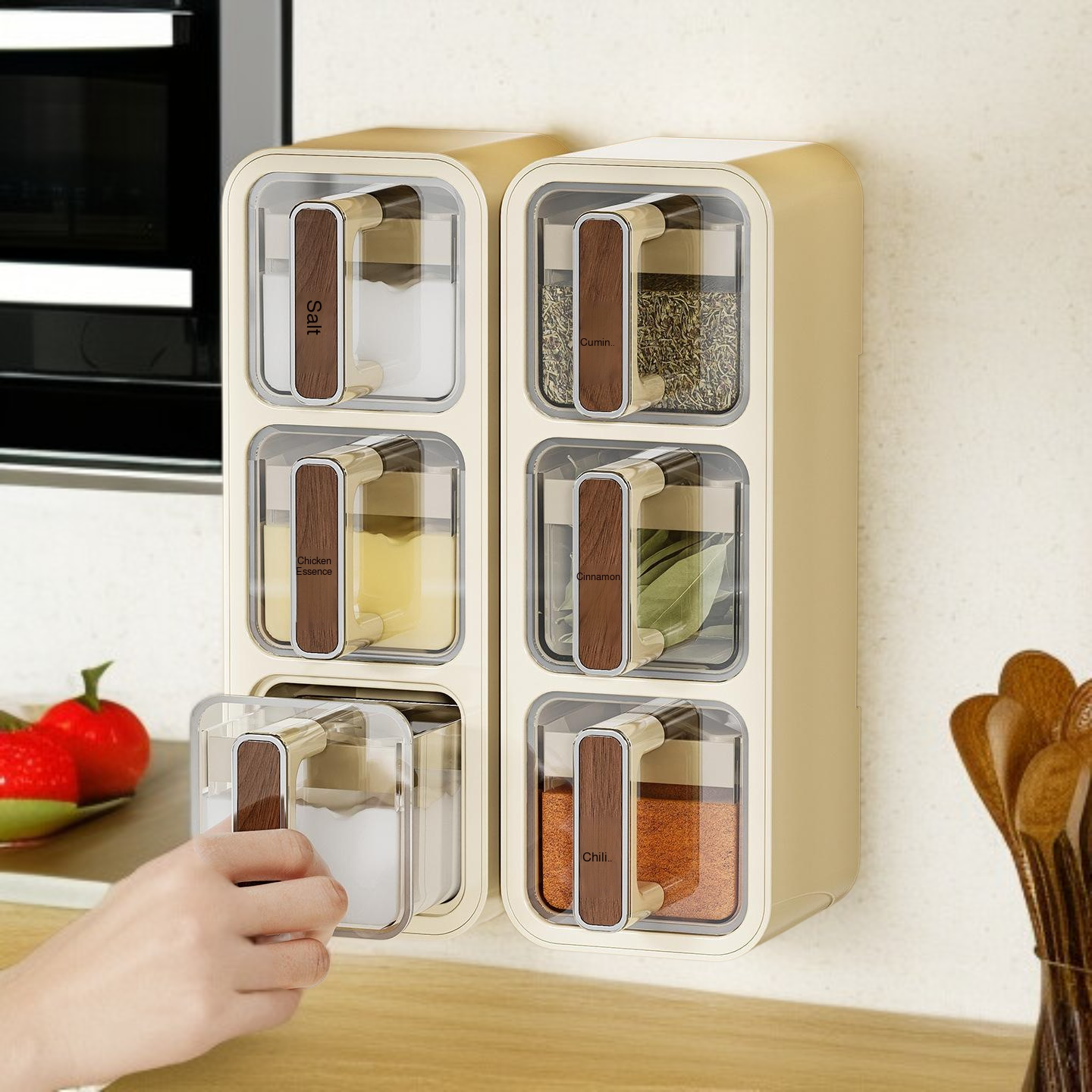 Seasoning box home kitchen high-end new multi-grid integrated wall-mounted 2025 new salt shaker seas
