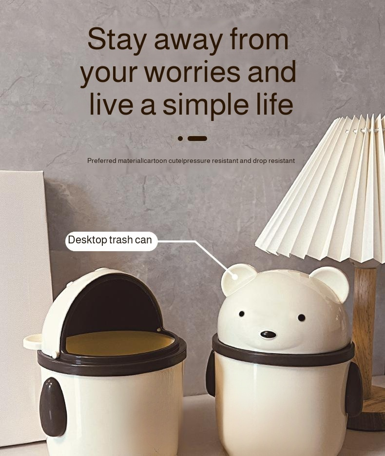 Cream-colored desktop organizer bin holding office supplies