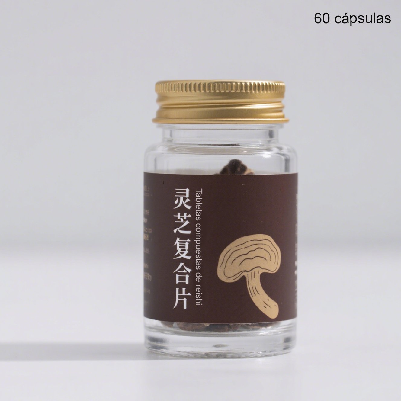 Cápsulas de Reishi en frascos para suplementación diaria