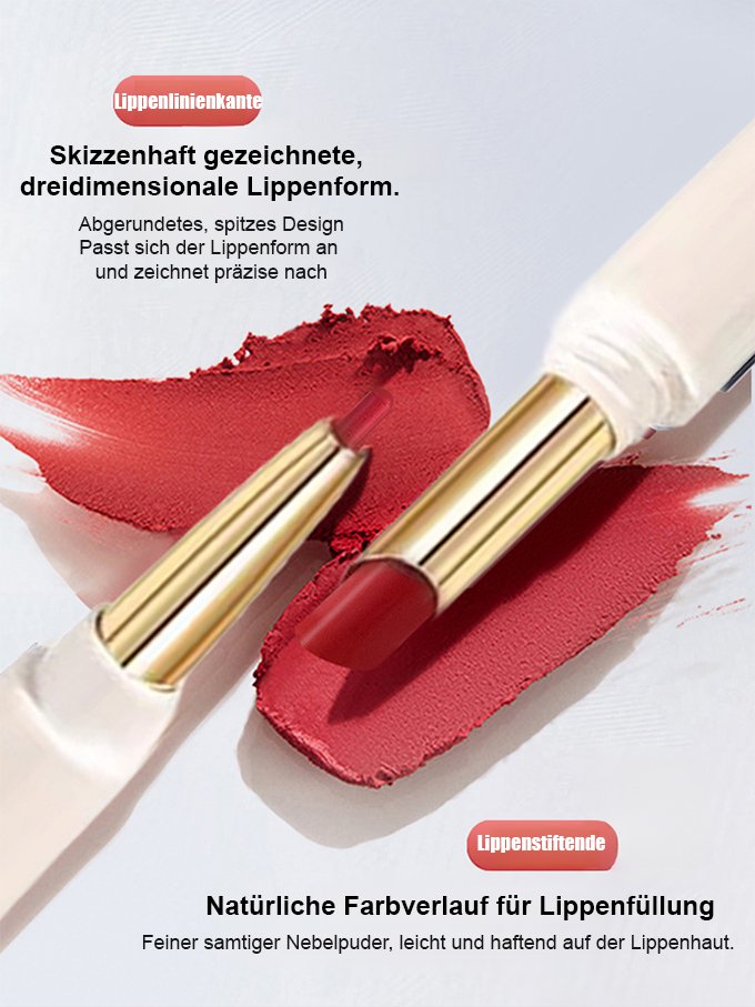 Doppelkopf-Lippenstift und Lippenkonturenstift, der nicht an Tassen haftet.