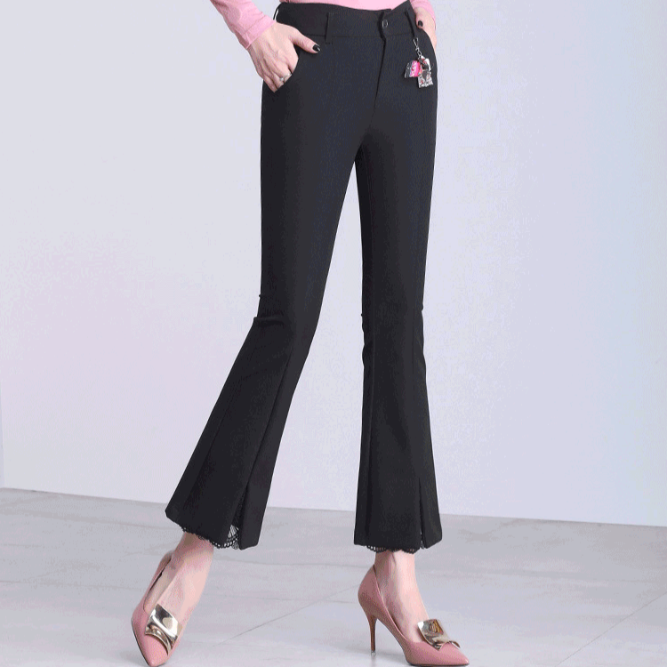 【フレアパンツ】裾レース＆スリット入りのフレアパンツ　　綺麗な美脚のシルエットに