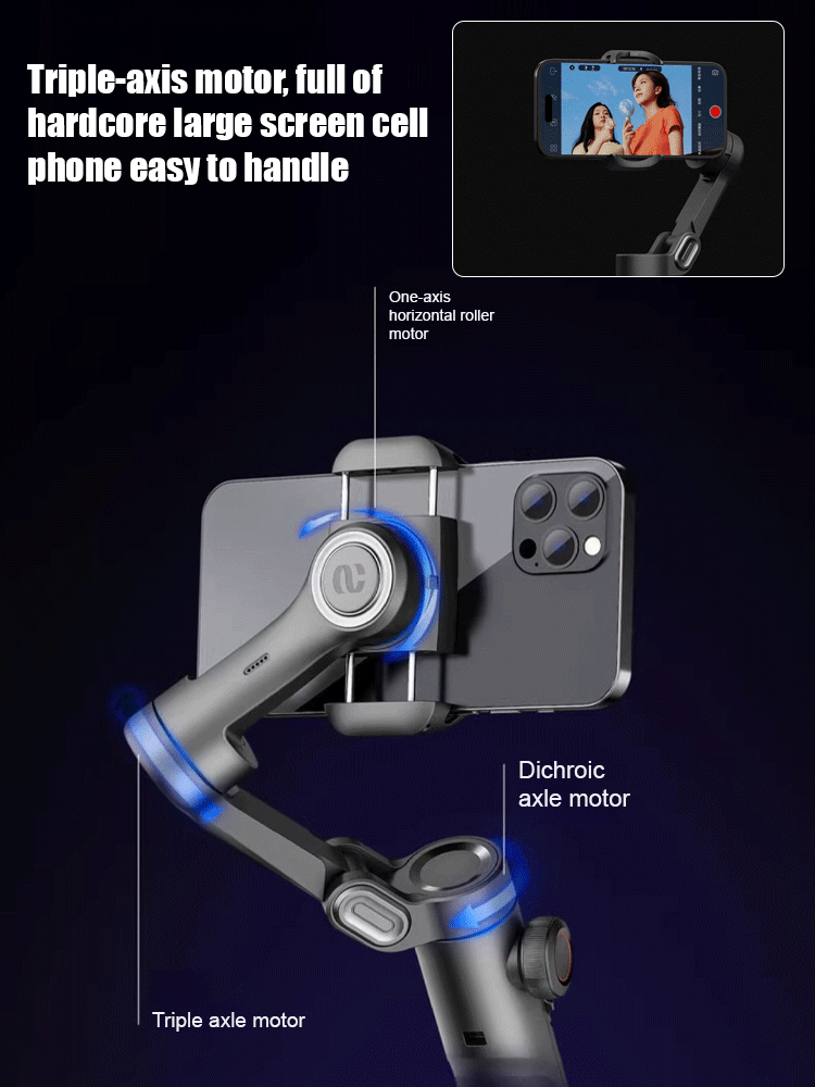 [Intelligent anti-shake face tracking] Folding three-axis handheld gimbal
