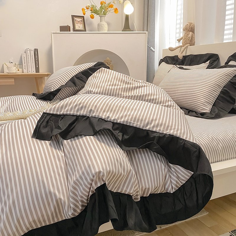 Washed cotton black-edged girl's four-piece suit