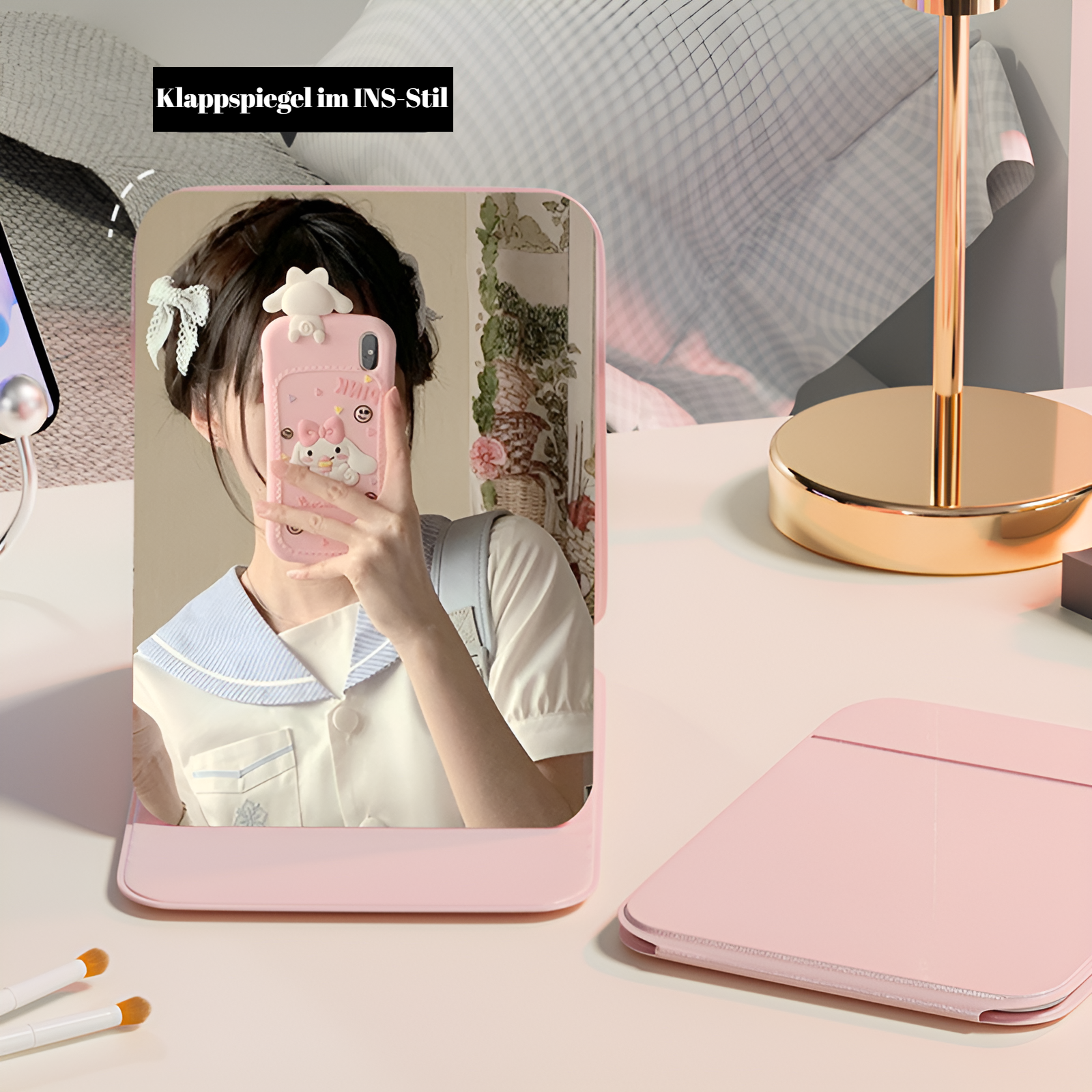 Spiegel, Schminkspiegel, faltbarer Desktop-Tragspiegel, tragbarer HD-Spiegel, Prinzessinnen-Spiegel,