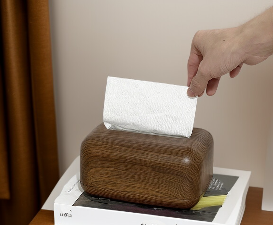 Stylish wooden tissue box with large volume storage