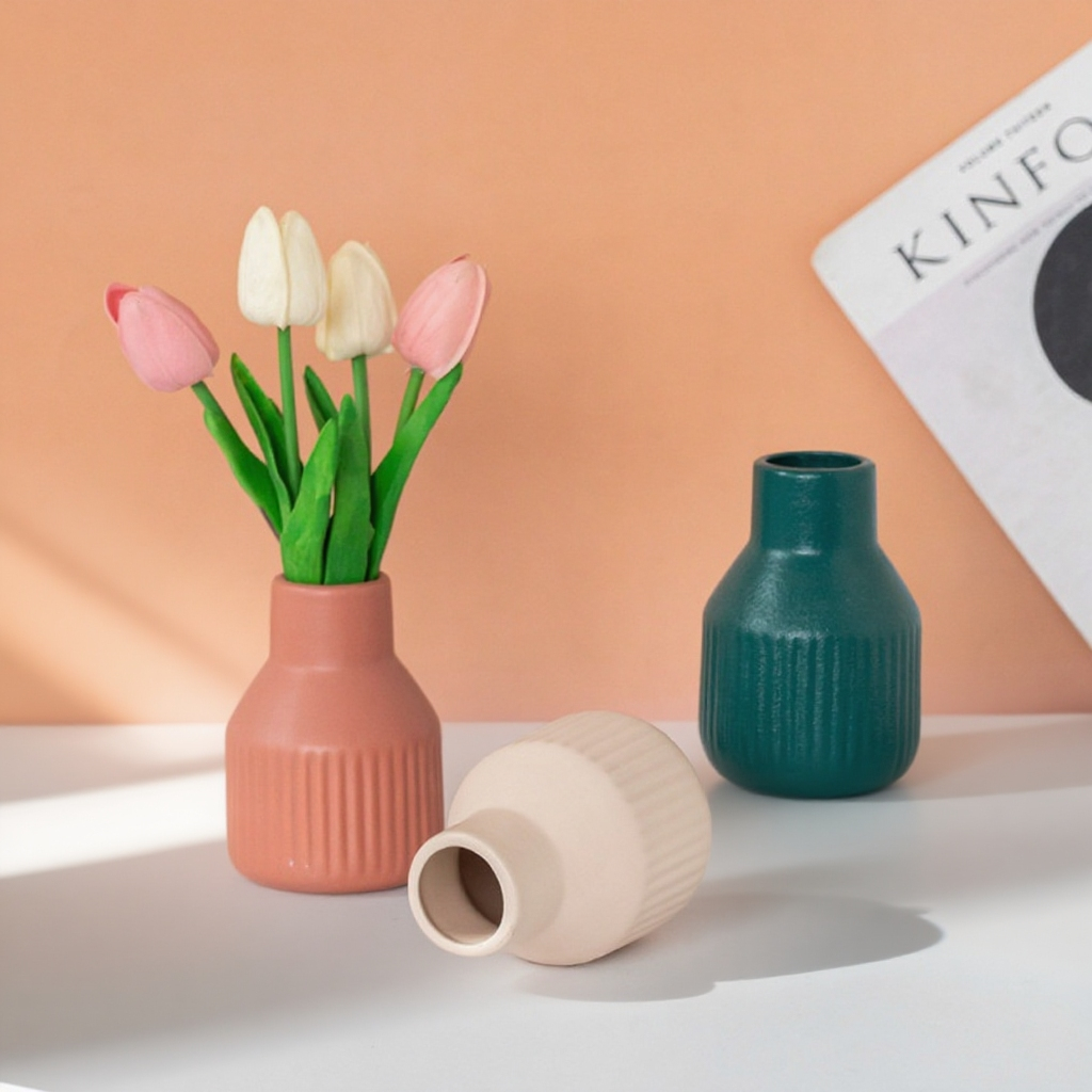 Matná černobílá a oranžová keramická váza ve stylu Ameriky a Evropy