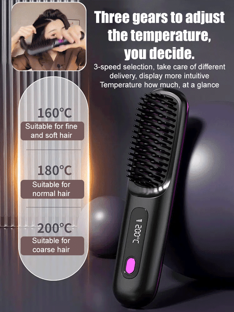 LCD Wireless Ceramic Heating Hair Straightening Comb
