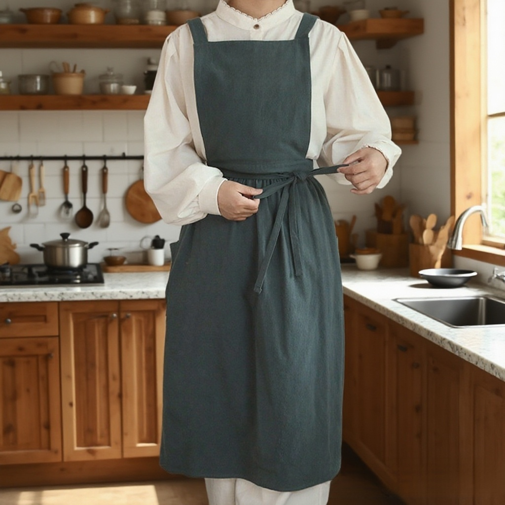 キッチンシンプルコットン通気エプロン