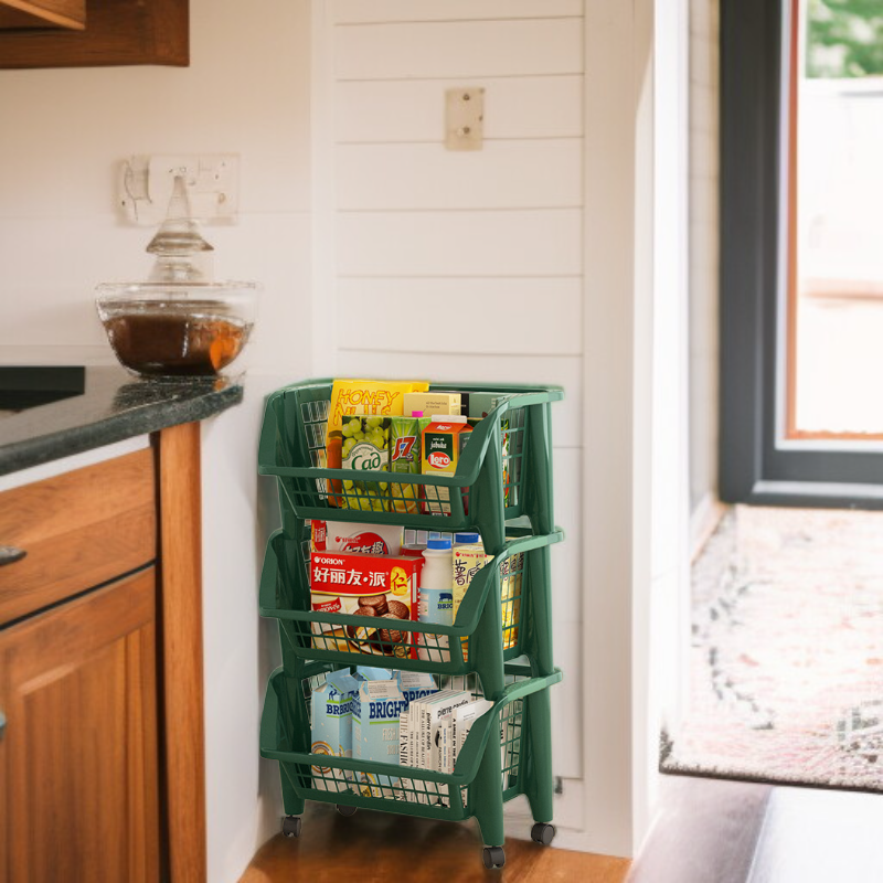 クラック・オーガナイザー 多機能トロリー 多段キッチンオーガナイザー フロアクリップシェルフ ハニカム果物・野菜オーガナイザー