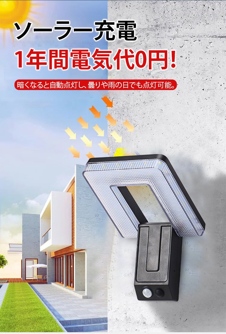 ソーラー式壁掛けライトの正面画像