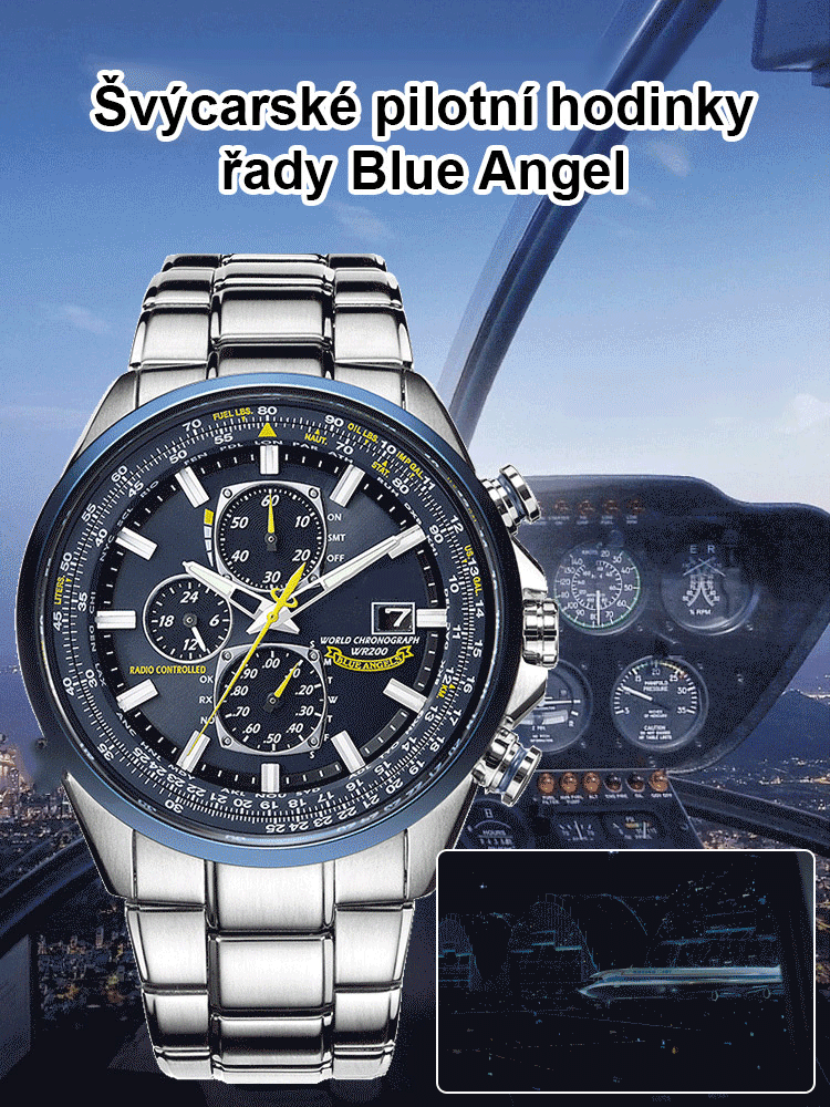 Modrý anděl, tři oči, šest ručiček, solární hodinky s automatickým pohonem.