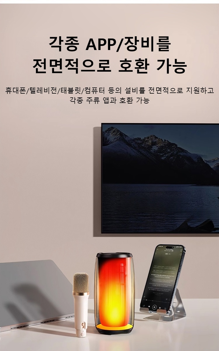 일체형 가라오케 스피커의 고음질 마이크 클로즈업