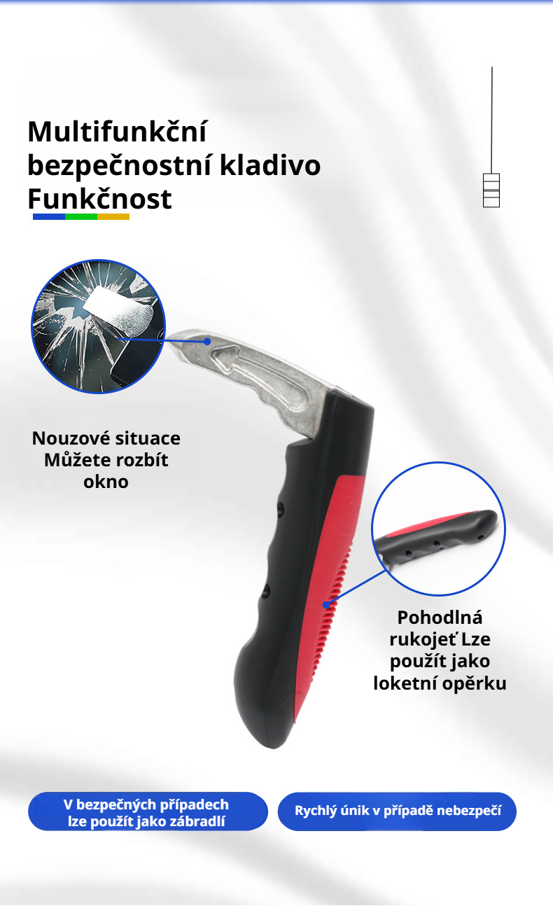 Bezpečnostní kladívko s řezákem pásů