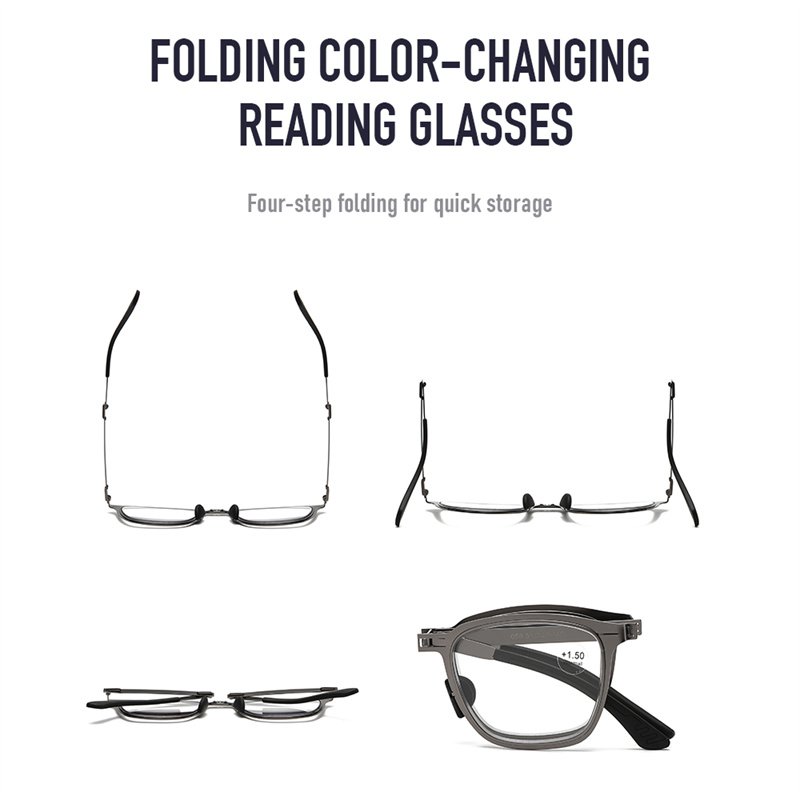 Photochromic blue light protection metal foldable convenient reading glasses