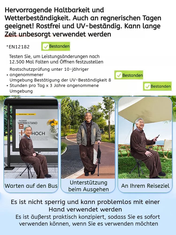 【Leichter Gehstock】In 1 Sekunde zu einem Stuhl entfaltet, trägt bis zu 150 kg.
