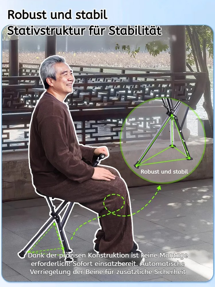 【Leichter Gehstock】In 1 Sekunde zu einem Stuhl entfaltet, trägt bis zu 150 kg.