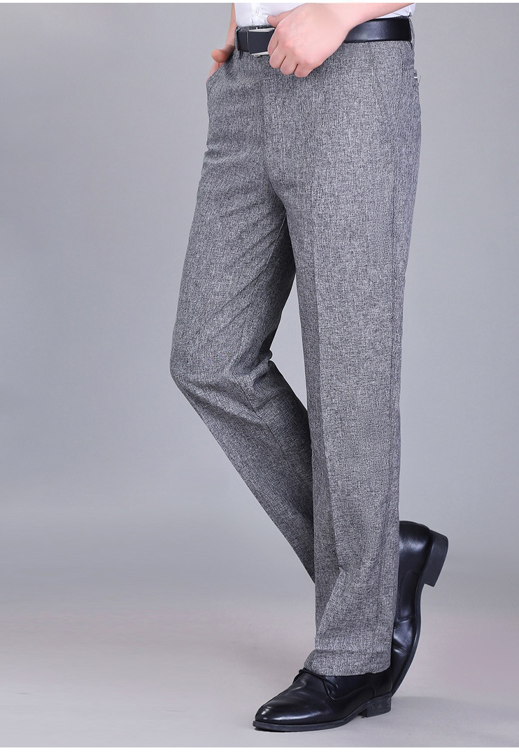 モデル着用リネン混ストレートスラックス