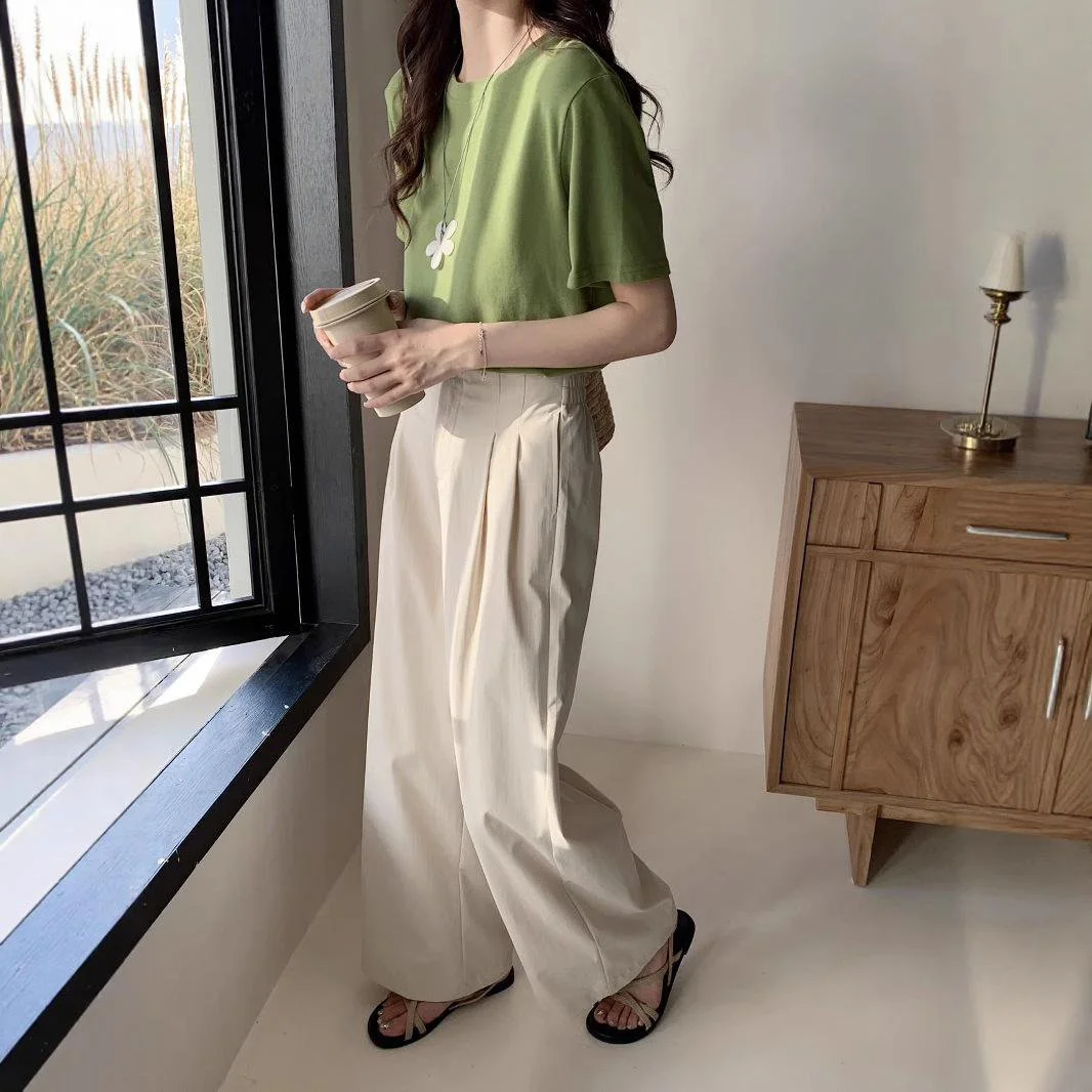 여성 통근 처짐 와이드 팬츠 정장바지 여 슬림 캐주얼 일자 팬츠 와이드 팬츠 여성 캐주얼 처짐 정장바지