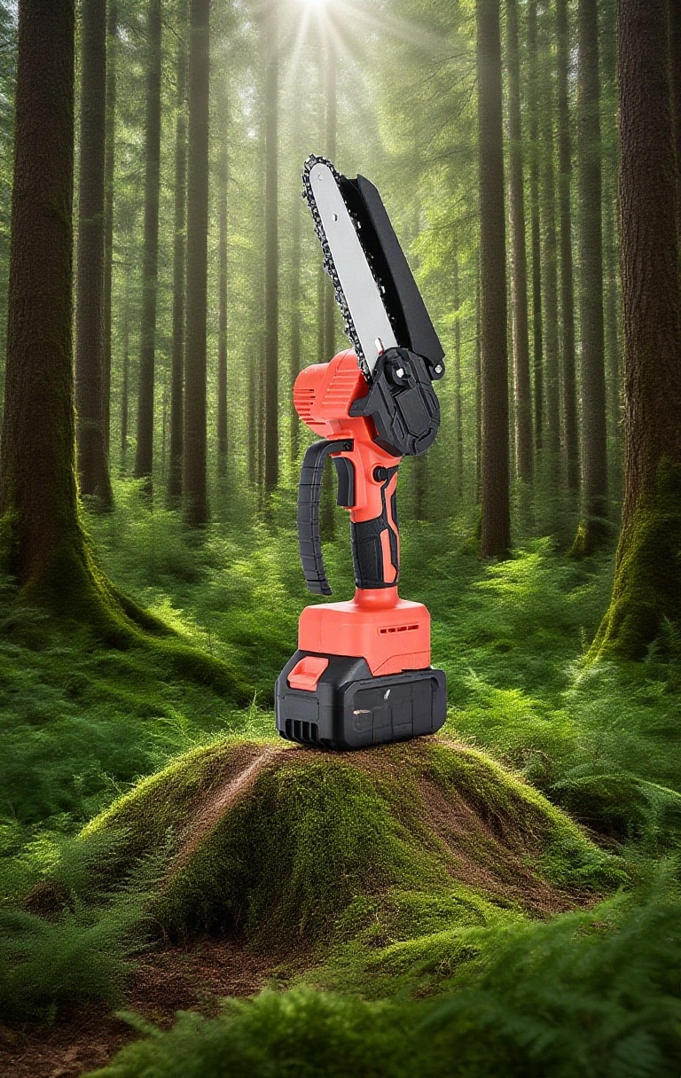 Přenosná mini ruční elektrická pila při práci