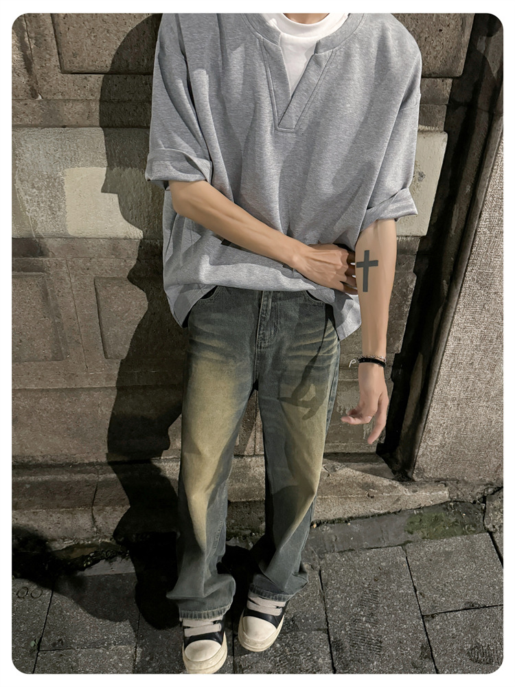 個性的なスプライシングデザインTシャツの質感