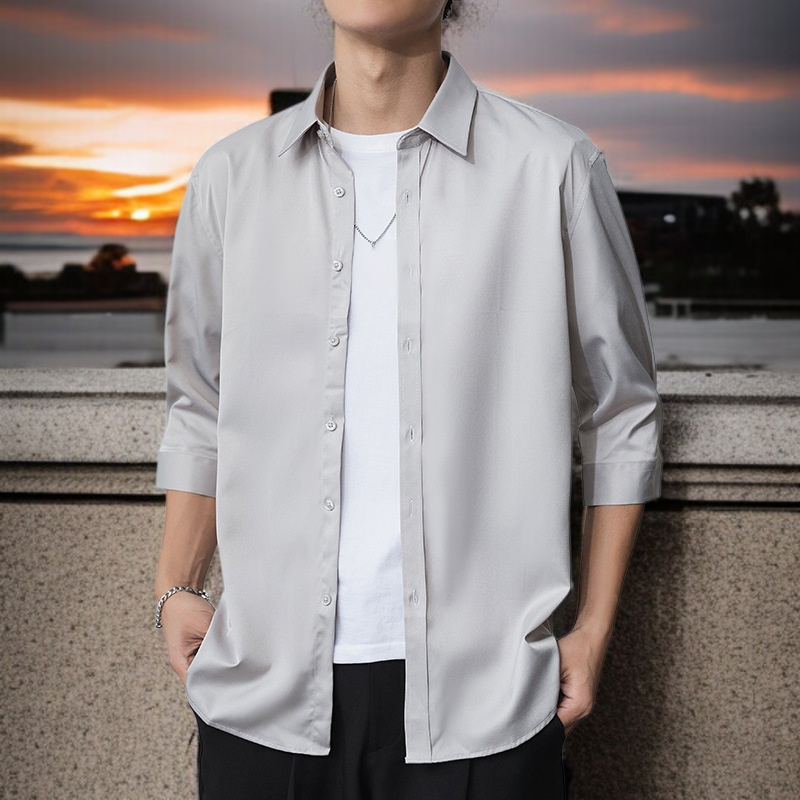 メンズシルク7分袖シャツ