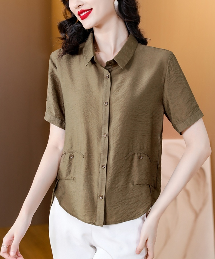 無地綿麻半袖シャツ