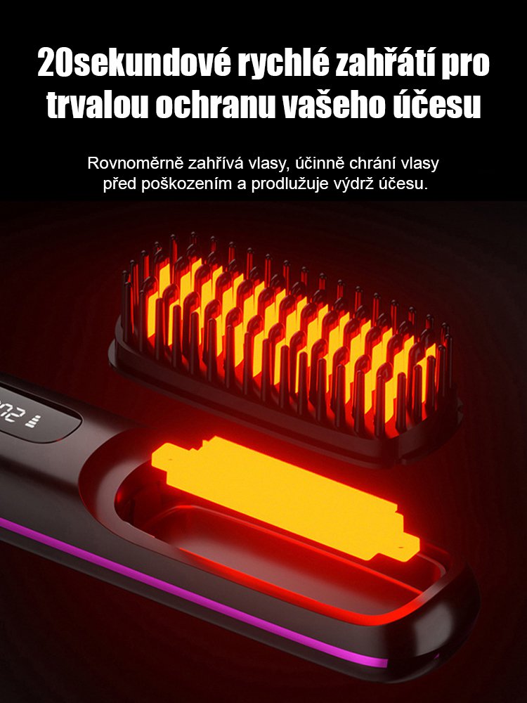 LCD bezdrátový keramický vyhřívaný narovnávací kartáč