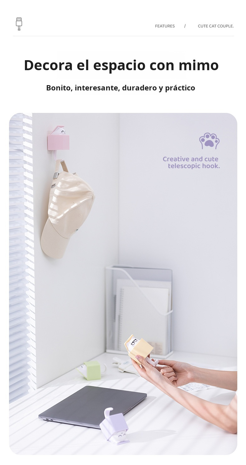 Diseño telescópico y compacto de gancho para gato