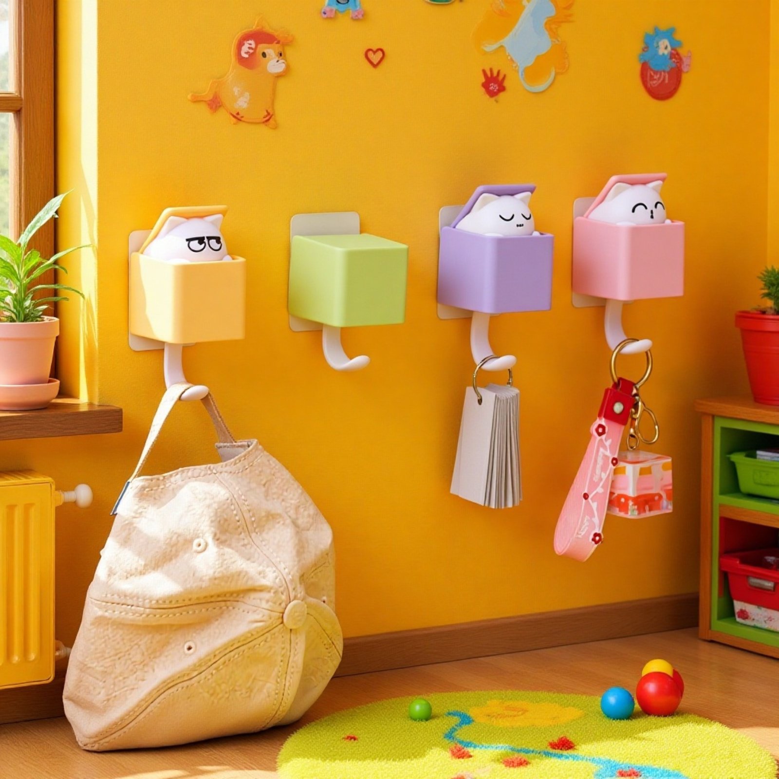 Gancho extensible de pared con diseño de gato adorable