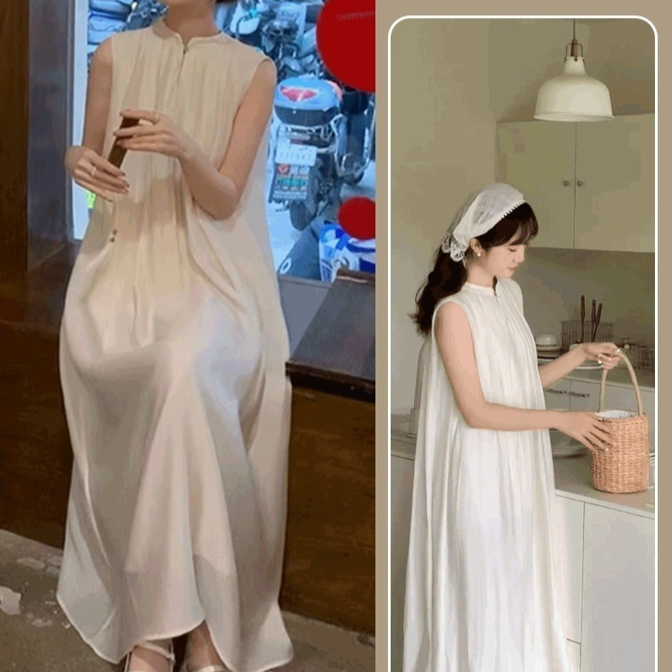 여름 루즈핏 민소매 원피스 펄 로만 살코기 뉴 차이나 원피스