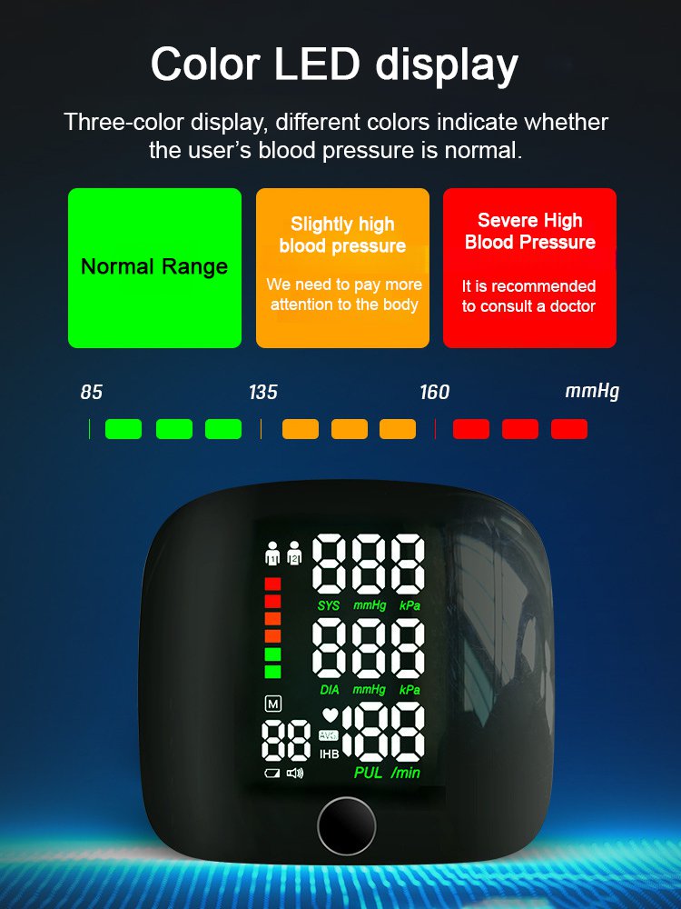 Large Screen Digital Wrist Blood Pressure Meter with Voice Prompt