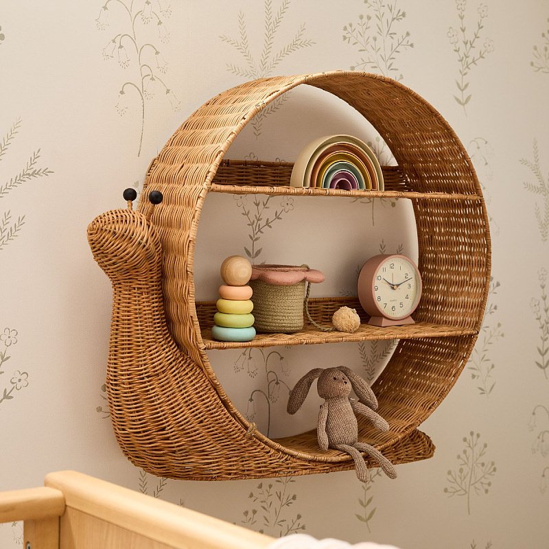 Nordic style rattan wall-mounted storage rack, wall-mounted snail-shaped decorative storage rack, ho