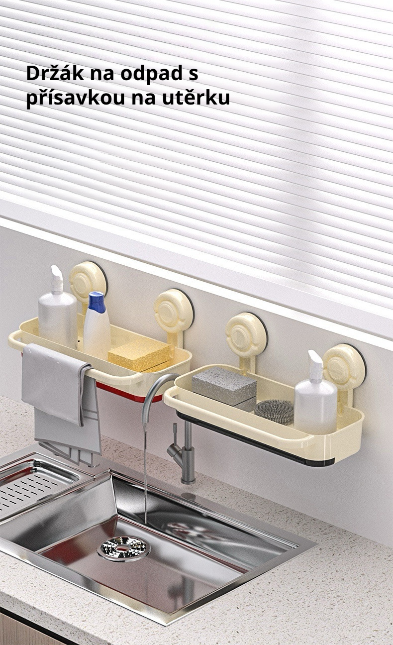 Multifunkční odkapávač na hadříky s přísavkou v moderní kuchyni