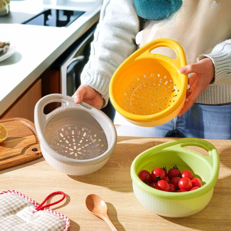 Double layer handle drain basket kitchen