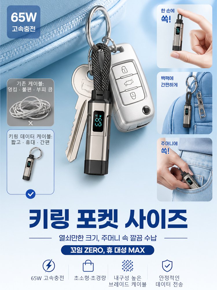 65W 키링 고속 충전 데이터 케이블