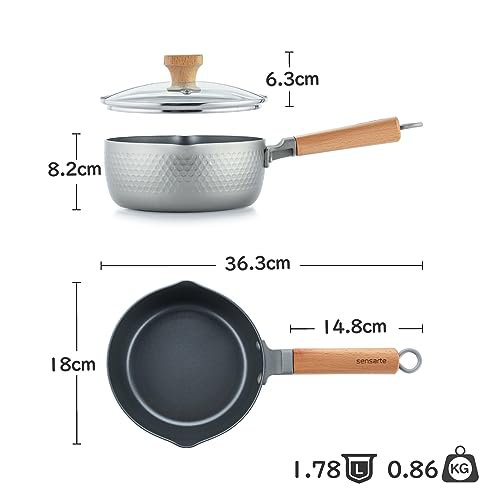 SENSARTE 雪平鍋 18cm 片手鍋 IH対応 ガス対応 オール熱源対応 焦げ付きにくい ソースパン ミルクパン シルバー
