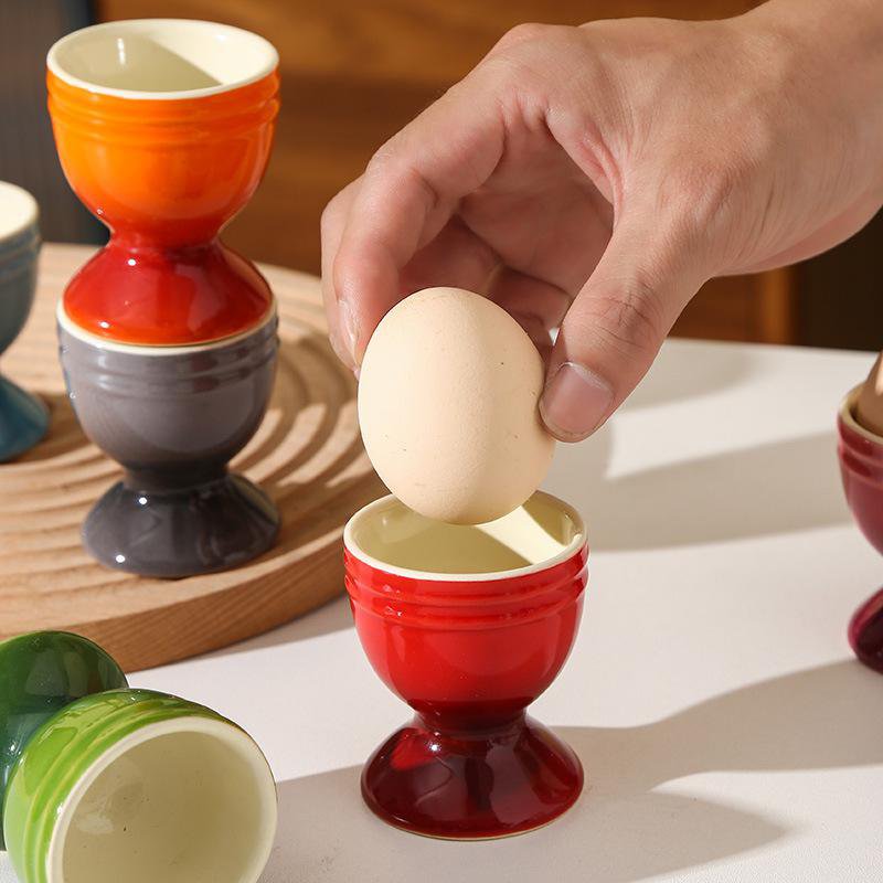 Colorful Glazed Ceramic Egg Cup with Pedestal