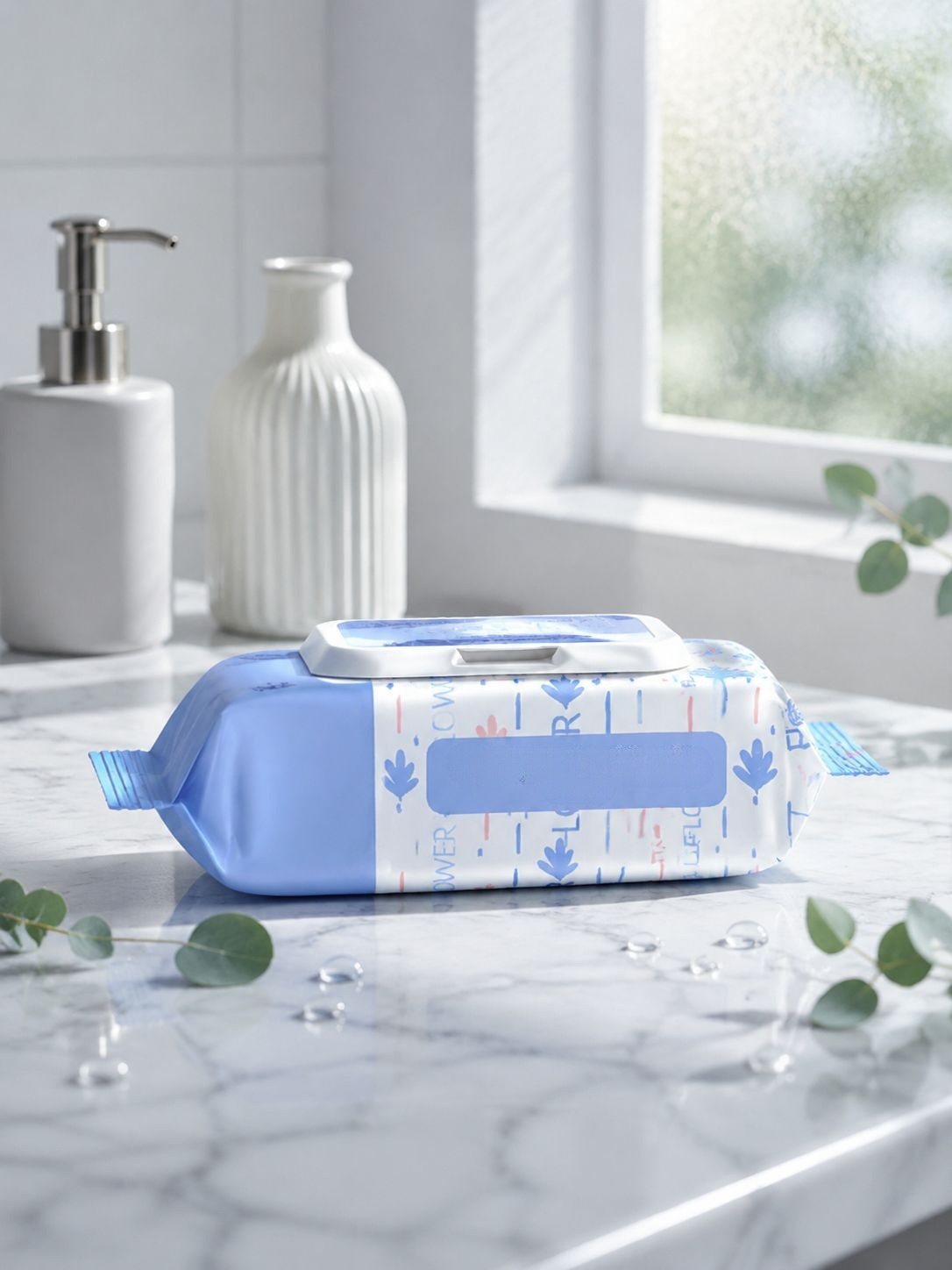 JMY - Feuchttücher mit blauem Blumenmuster