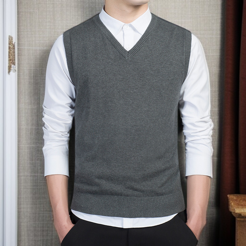 秋と冬のプルオーバーメンズウールセーターカジュアルメンズスリムジャンパーメンズ新しいVノースリーブ男性