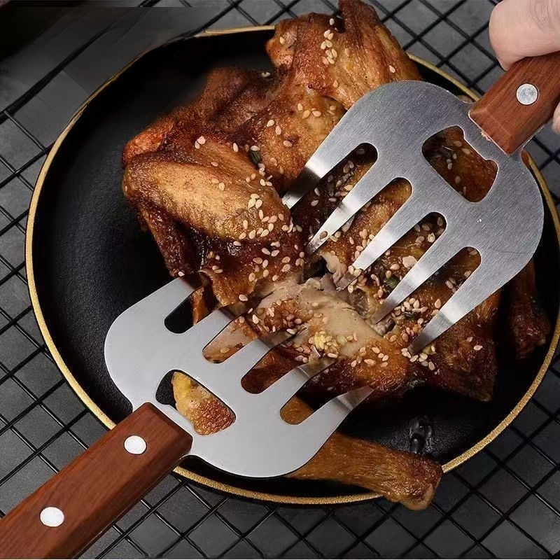 木目調ハンドル付きステンレス製ミートシャベル