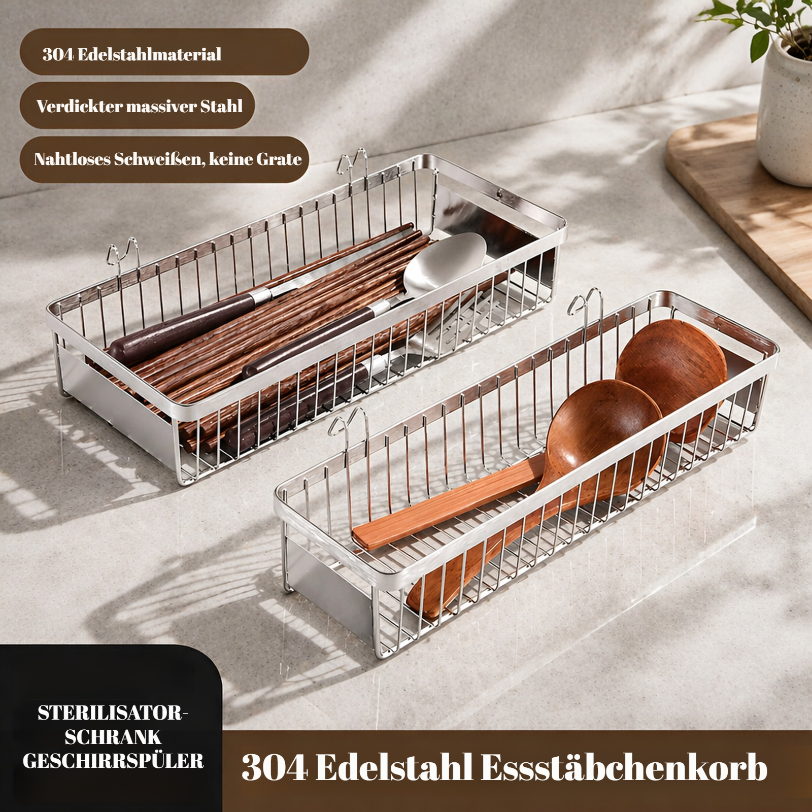 Küchen-Besteckhalter aus 304 Edelstahl, Aufbewahrungskorb für Essstäbchen, Messer und Gabel