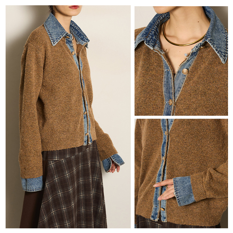 デニム切り替えデザイン感ニットアウター