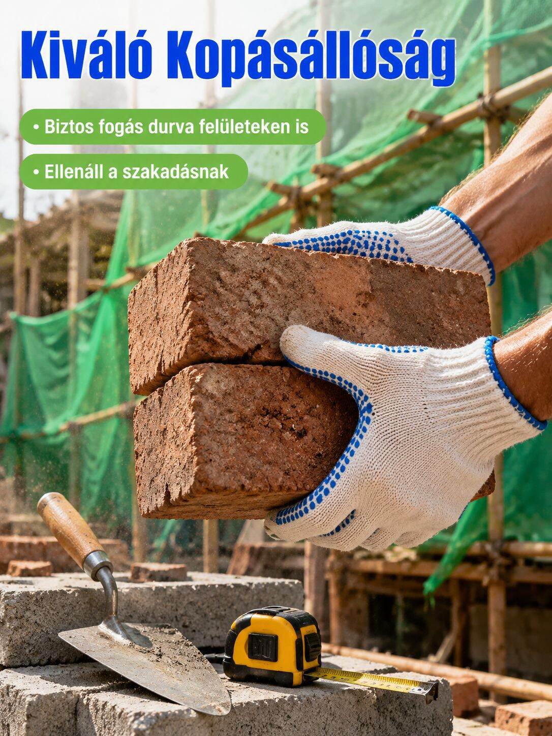 Csúszásgátló, kopásálló munkavédelmi kesztyű pöttyözéssel