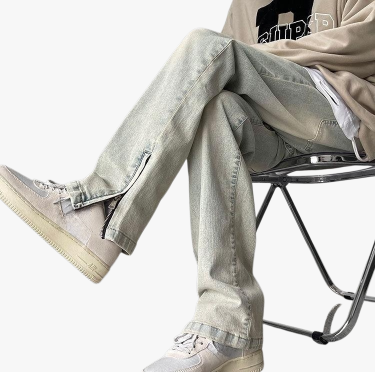 청바지 남자 일자핏 바지 부츠컷 지퍼 트임 워싱 데님 팬츠